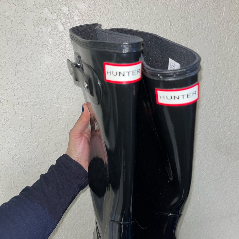 Hunter Original Tall Gloss Rain Boots Black Women’s - Picture 2 of 12